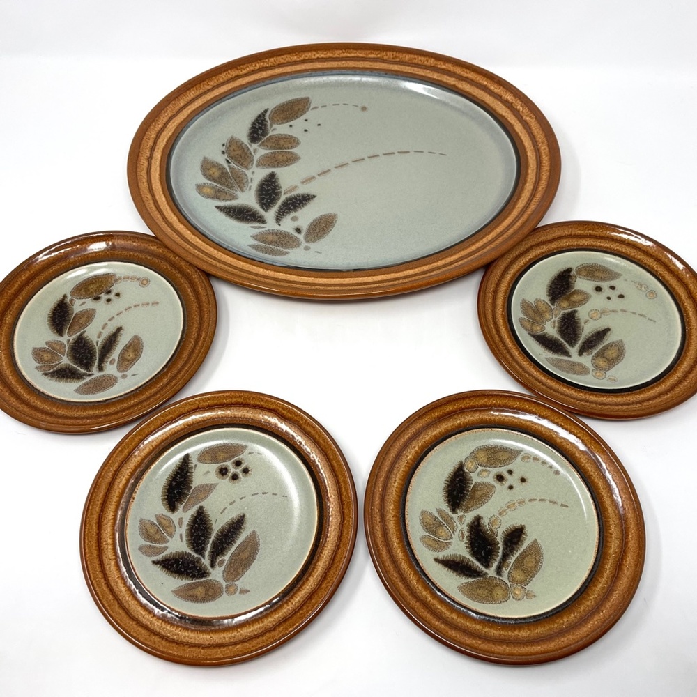 Vintage Franciscan Origin Pattern Oval Platter 13 1/2'' & 4 Appetizer Plates - Picture 2 of 6